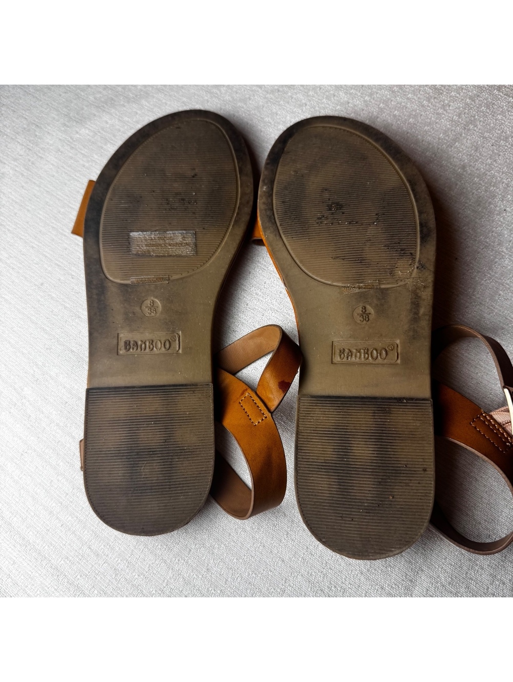 Bayboo Cognac Brown Ankle Strap Sandals Women’s Size 8.5 Flat Open Toe - Picture 6 of 7